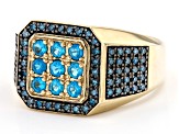 Blue Neon Apatite 10k Yellow Gold Men's Ring 1.18ctw