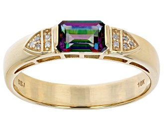 Mystic Fire Topaz 10k Yellow Gold Men's Ring 1.05ctw