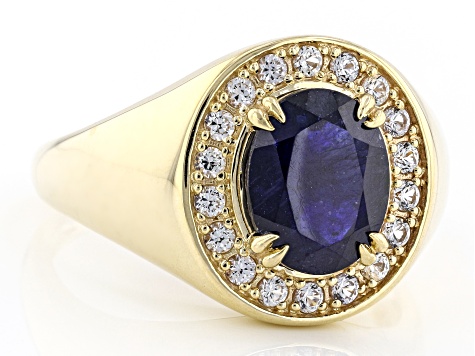 Blue Mahaleo® Sapphire 10k Yellow Gold Men's Ring 3.72ctw