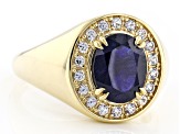 Blue Mahaleo® Sapphire 10k Yellow Gold Men's Ring 3.72ctw