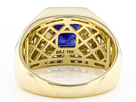 Blue Mahaleo® Sapphire 10k Yellow Gold Men's Ring 4.02ctw