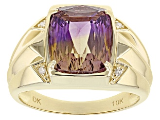 Bi-Color Ametrine With Diamond 10k Yellow Gold Men's Ring 4.56ctw