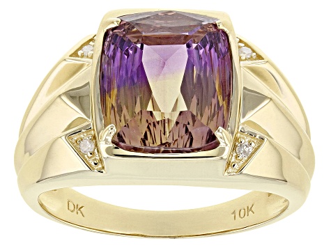 Bi-Color Ametrine With Diamond 10k Yellow Gold Men's Ring 4.56ctw
