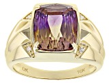 Bi-Color Ametrine With Diamond 10k Yellow Gold Men's Ring 4.56ctw