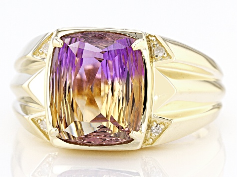Bi-Color Ametrine With Diamond 10k Yellow Gold Men's Ring 4.56ctw