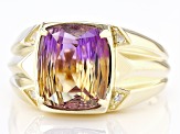 Bi-Color Ametrine With Diamond 10k Yellow Gold Men's Ring 4.56ctw