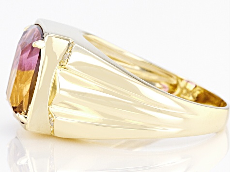 Bi-Color Ametrine With Diamond 10k Yellow Gold Men's Ring 4.56ctw