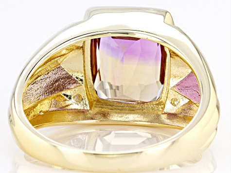 Bi-Color Ametrine With Diamond 10k Yellow Gold Men's Ring 4.56ctw