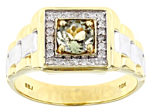 Green Turkish Diaspore And White Diamond 10k Yellow Gold Men's Ring 0.82ctw