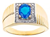 Blue Color Opal 10k Yellow Gold Men's Ring 0.90ctw