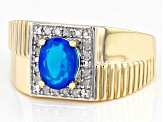 Blue Color Opal 10k Yellow Gold Men's Ring 0.90ctw