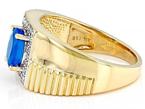 Blue Color Opal 10k Yellow Gold Men's Ring 0.90ctw