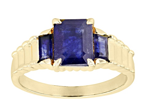 Blue Mahaleo® Sapphire 10k Yellow Gold Men's Ring. 3.36cw