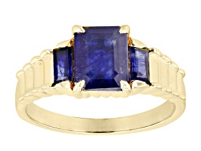 Blue Mahaleo® Sapphire 10k Yellow Gold Men's Ring. 3.36cw