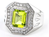 Green Peridot Rhodium 10K White Gold Men's Ring 3.34ctw