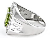 Green Peridot Rhodium 10K White Gold Men's Ring 3.34ctw