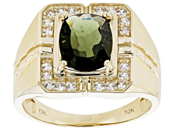 Picture of Green Moldavite 10K Yellow Gold Men's Ring 2.14ctw
