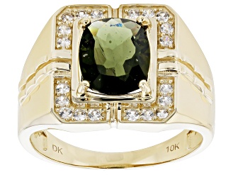 Green Moldavite 10K Yellow Gold Men's Ring 2.14ctw