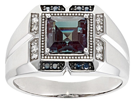 Blue Lab Created Alexandrite Rhodium Over 10k White Gold Men's Ring 2.37ctw