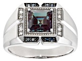 Blue Lab Created Alexandrite Rhodium Over 10k White Gold Men's Ring 2.37ctw