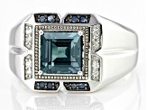 Blue Lab Created Alexandrite Rhodium Over 10k White Gold Men's Ring 2.37ctw