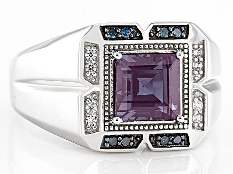 Blue Lab Created Alexandrite Rhodium Over 10k White Gold Men's Ring 2.37ctw