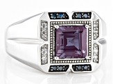 Blue Lab Created Alexandrite Rhodium Over 10k White Gold Men's Ring 2.37ctw