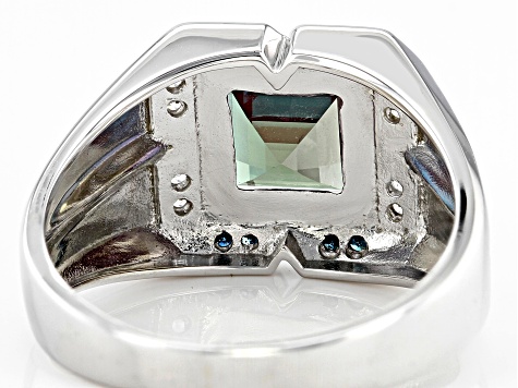 Blue Lab Created Alexandrite Rhodium Over 10k White Gold Men's Ring 2.37ctw