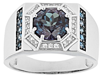 Picture of Blue Lab Created Alexandrite Rhodium Over 10k White Gold Men's Ring 2.37ctw