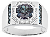 Blue Lab Created Alexandrite Rhodium Over 10k White Gold Men's Ring 2.37ctw