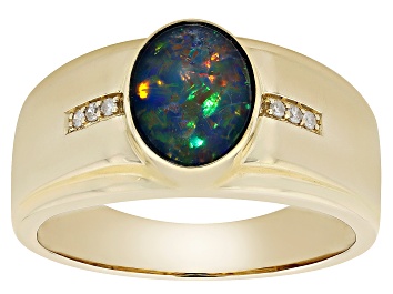 Picture of Black Color Opal Triplet 10k Yellow Gold Men's Ring