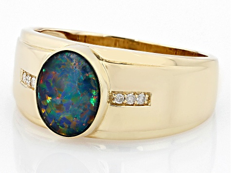 Black Color Opal Triplet 10k Yellow Gold Men's Ring