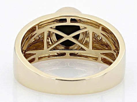 Black Color Opal Triplet 10k Yellow Gold Men's Ring