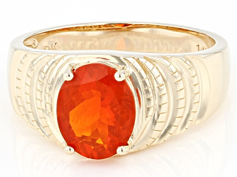 Orange Fire Opal 14k Yellow Gold Men's Ring 1.62ctw