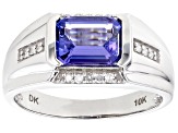 Blue Tanzanite Rhodium Over 10k White Gold Men's Ring 2.11ctw