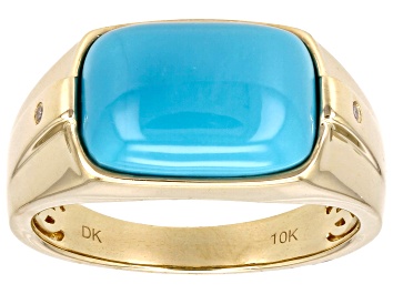 Picture of Blue Sleeping Beauty Turquoise And White Diamond 10k Yellow Gold Men's Ring