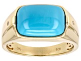 Blue Sleeping Beauty Turquoise And White Diamond 10k Yellow Gold Men's Ring
