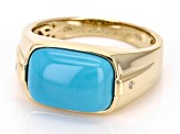 Blue Sleeping Beauty Turquoise And White Diamond 10k Yellow Gold Men's Ring
