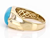Blue Sleeping Beauty Turquoise And White Diamond 10k Yellow Gold Men's Ring
