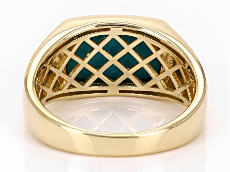 Blue Sleeping Beauty Turquoise And White Diamond 10k Yellow Gold Men's Ring