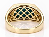 Blue Sleeping Beauty Turquoise And White Diamond 10k Yellow Gold Men's Ring