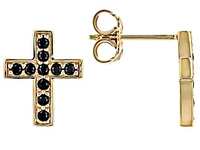 Black Spinel 10k Yellow Gold Men's Cross Stud Earrings 0.24
