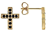 Black Spinel 10k Yellow Gold Men's Cross Stud Earrings 0.24