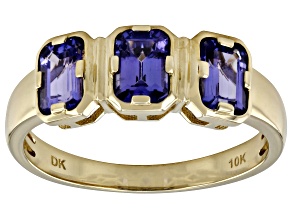 Blue Tanzanite 10k Yellow Gold 3-Stone Men's Ring 1.66ctw