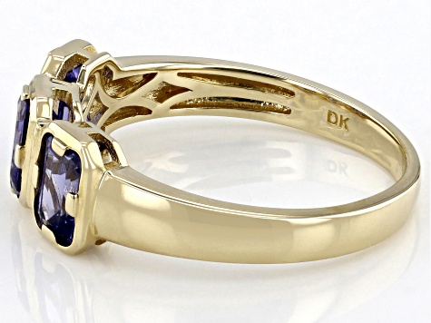 Blue Tanzanite 10k Yellow Gold 3-Stone Men's Ring 1.66ctw