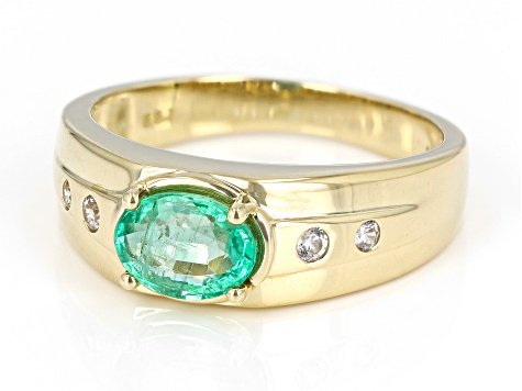 Green Ethiopian Emerald 10k Yellow Gold Men's Ring 1.06ctw