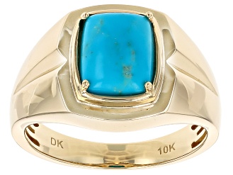 Blue Kingman Turquoise 10k Yellow Gold Men's Ring