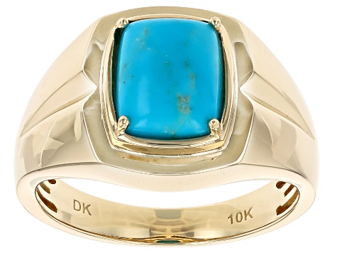 Blue Kingman Turquoise 10k Yellow Gold Men's Ring