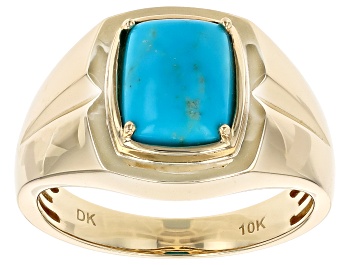 Picture of Blue Kingman Turquoise 10k Yellow Gold Men's Ring