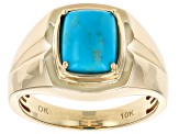 Blue Kingman Turquoise 10k Yellow Gold Men's Ring